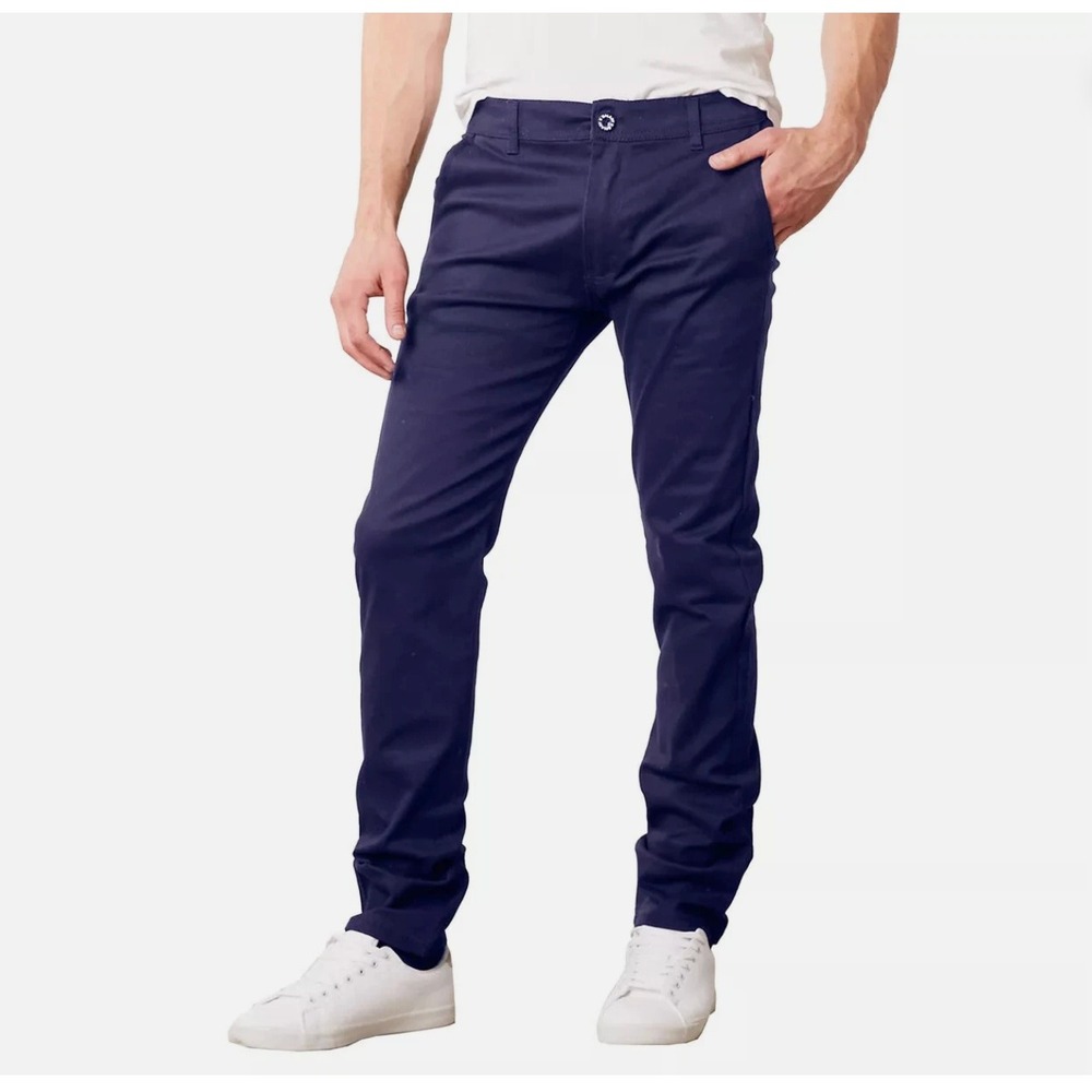 NWT GALAXY BY HARVIC MEN'S CHINO SLIM FIT CASUAL STRETCH PANTS NAVY